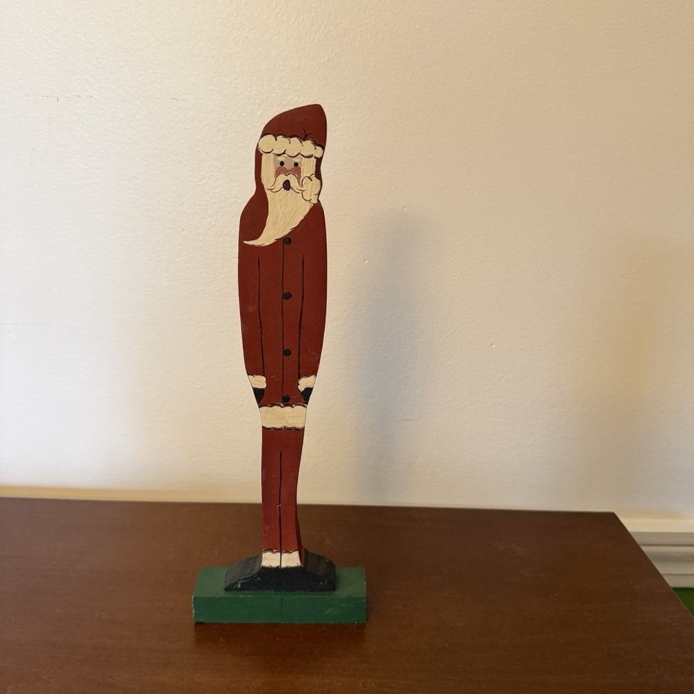 Rustic Wooden Folk Art Santa Hand Painted Primitive Christmas Standing Decor 11"